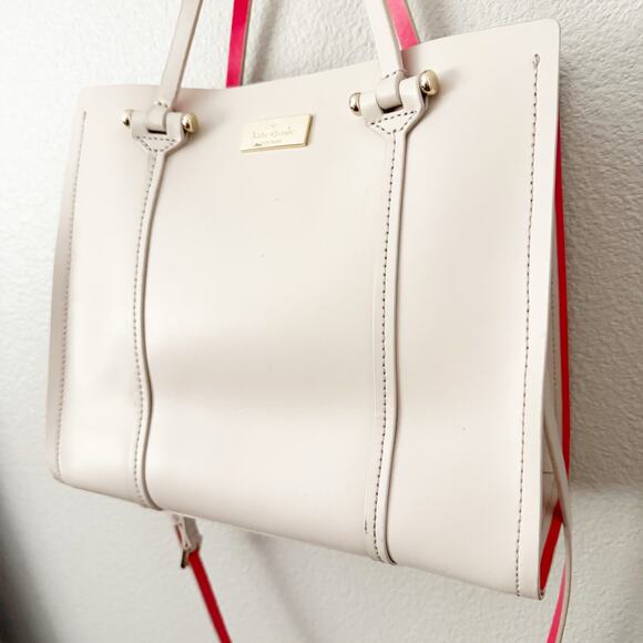 KATE SPADE | "Arbour Hill Elodie" Purse Nude Beige Bright Coral + Long Strap - Picture 14 of 14